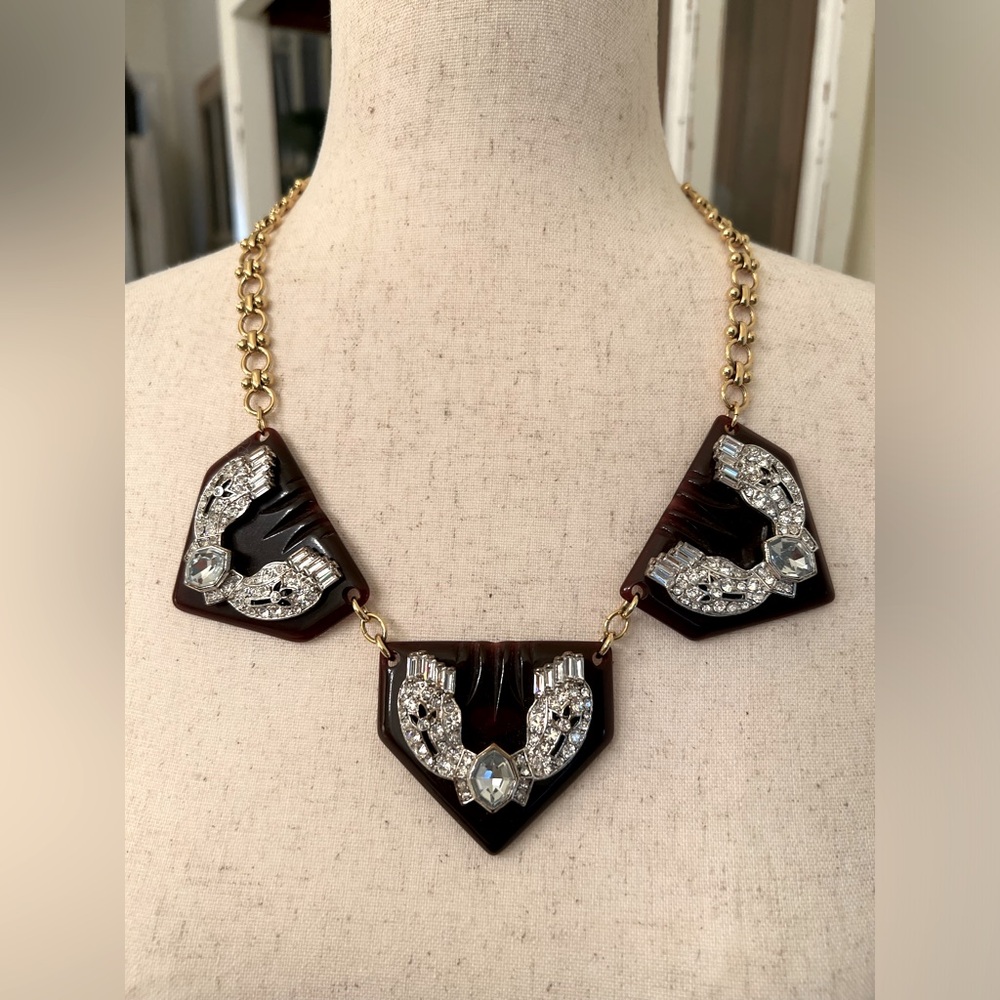 RARE!! LU LU FROST X JCrew Authentic Crystal, Triple Resin Triangle Necklace
